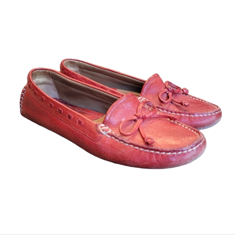 HS Trask Leather Slip On Moccasin Shoe Red Women's‎ Size 8